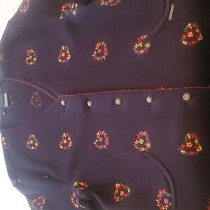 Geiger Austria Sz. 40 M L Embroidered Art 100% Boiled Navy Blue Wool Cardigan